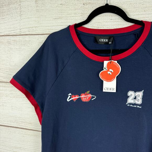 Cider Plus Size Navy & Red I Love NY Graphic Crop Short Sleeve Tee Size 4XL - Picture 4 of 6
